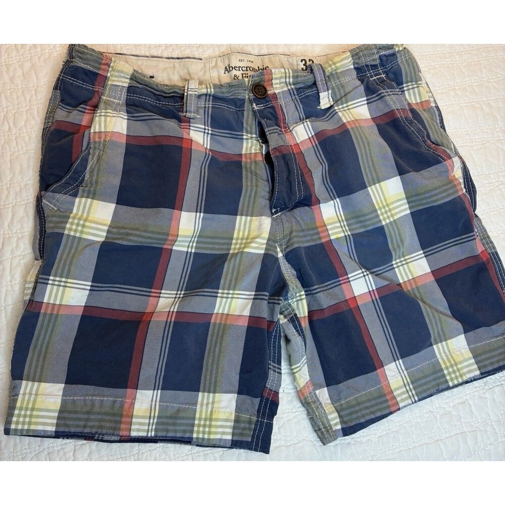 Abercrombie & Fitch Plaid Chino Shorts Mens 33 100% Cotton Y2K Button Fly Preppy